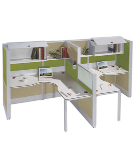 both side seating workstation with overhead storage unit