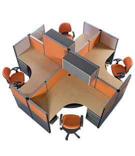 Cubical Workstation with L Shape top and 4 person seating