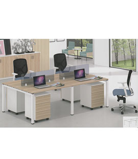 Metal Wood Workstation with Sandwitch Glass screen and metal legs